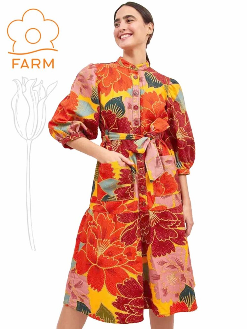 Farm Rio Solar Chita Canvas Midi Dress NWOT